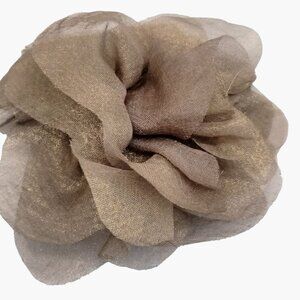 Chiffon Fabric Flower Hair Clip hirpin Pom Brown Gold Shimmer